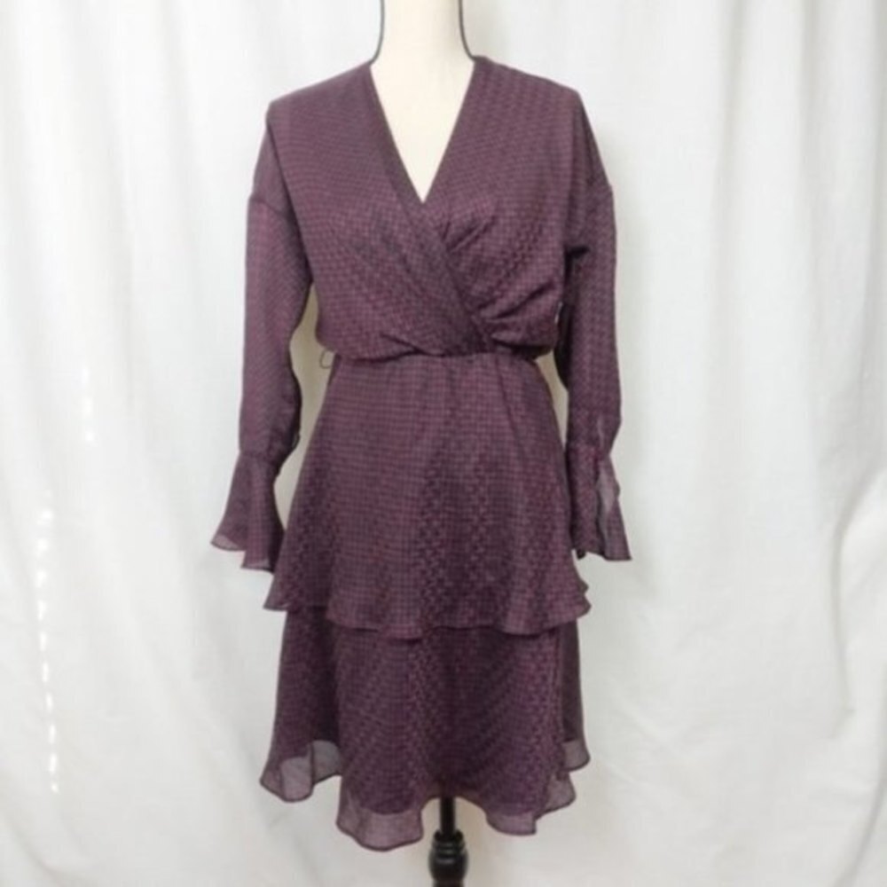 Joie Marcel Houndstooth Printed Wrap V Neck Long Sleeves Mini Dress XS